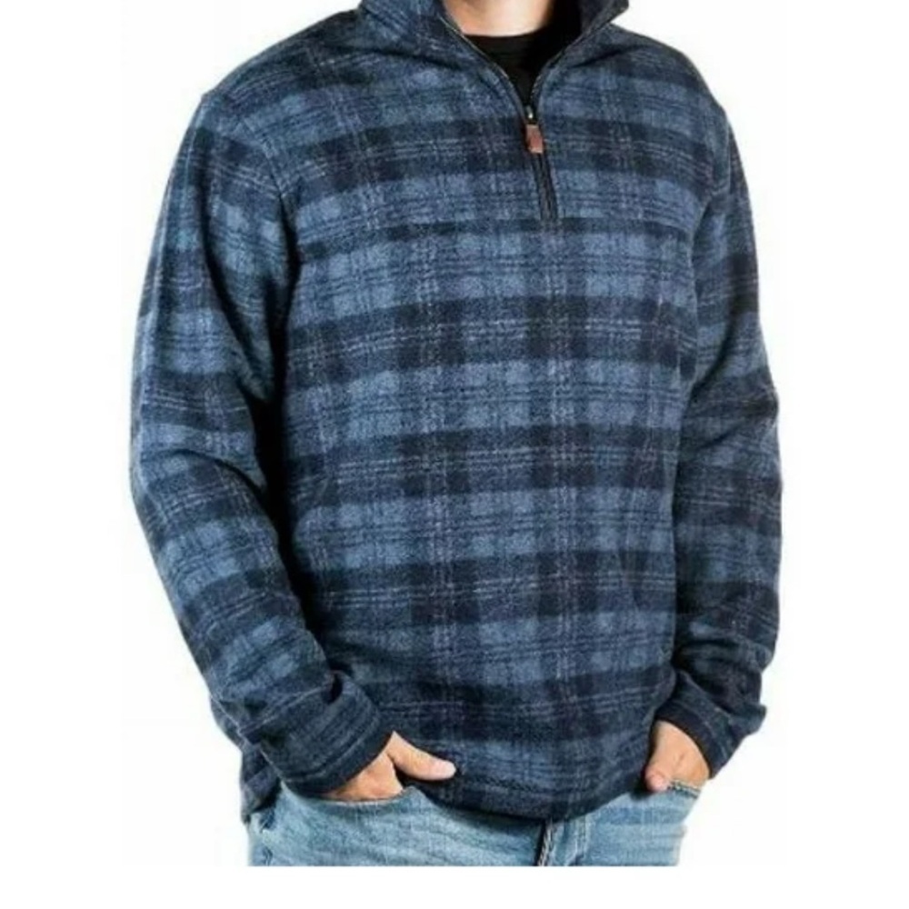 John Wayne Men's Blue Plaid Zip-Up Sweater